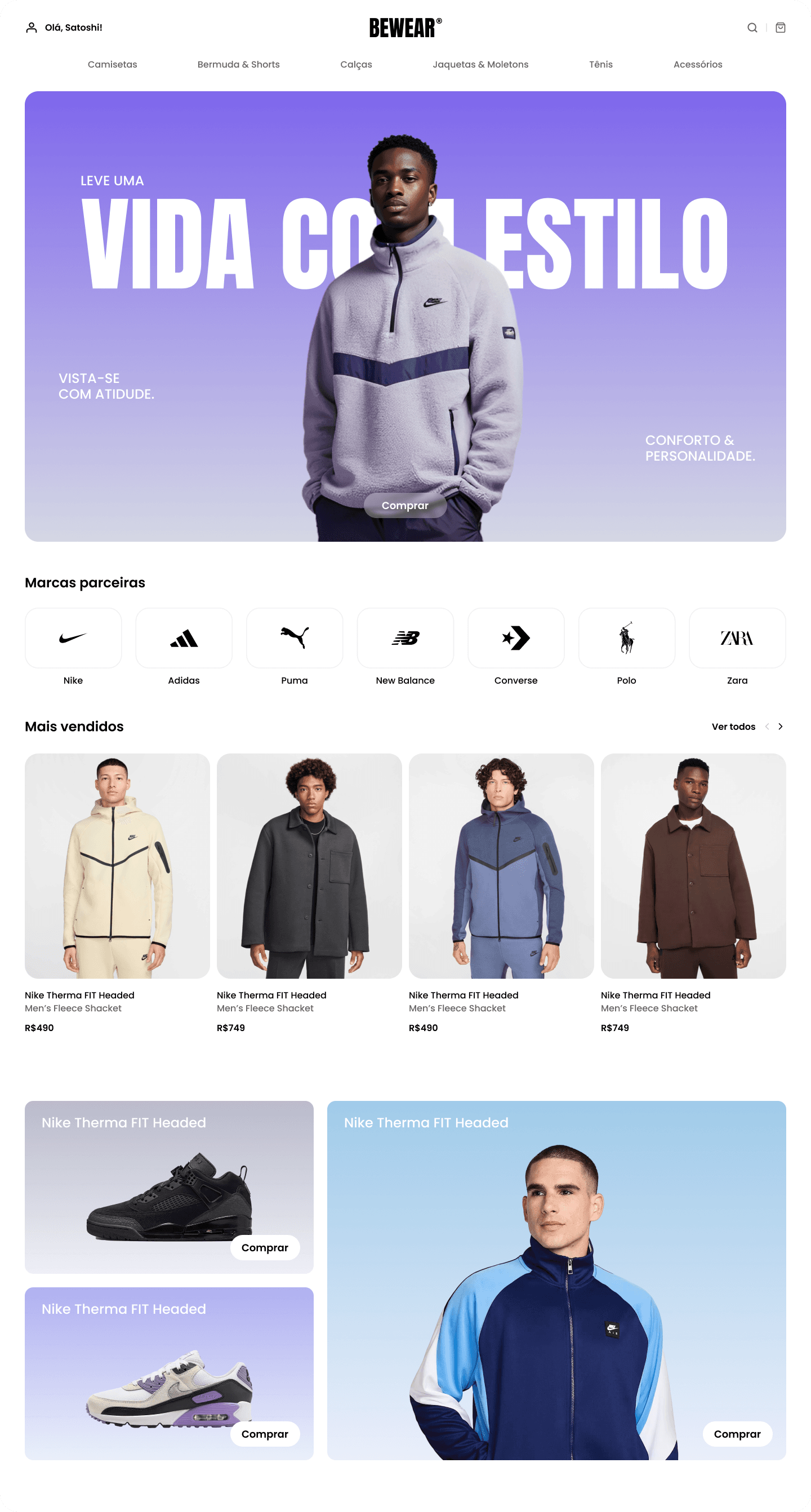 Home — vitrine com hierarquia de produto e identidade da marca