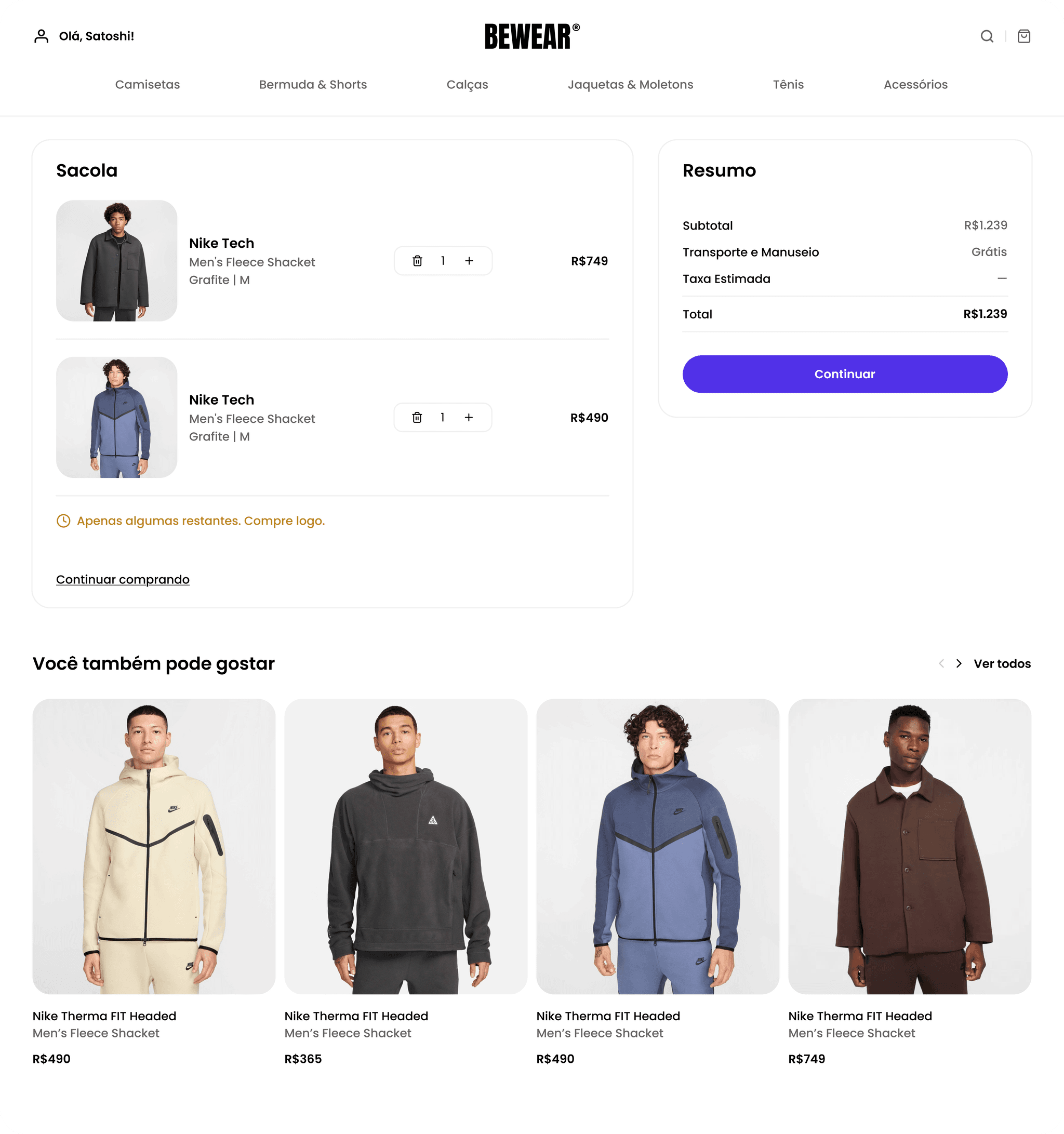 Order review — resumo do pedido e checkout enxuto