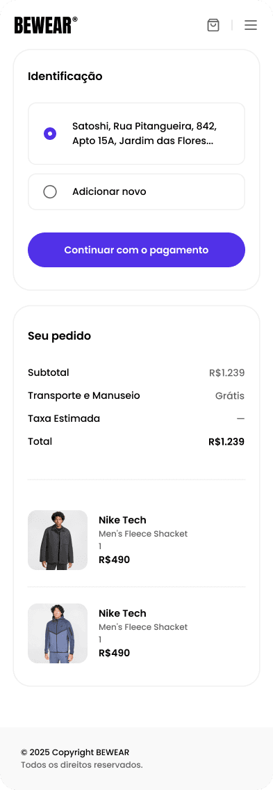 Identificação — etapa enxuta no fluxo de compra