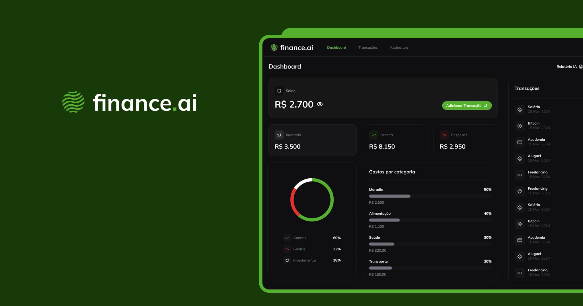 Capa do projeto finance.ai — Fintech · IA