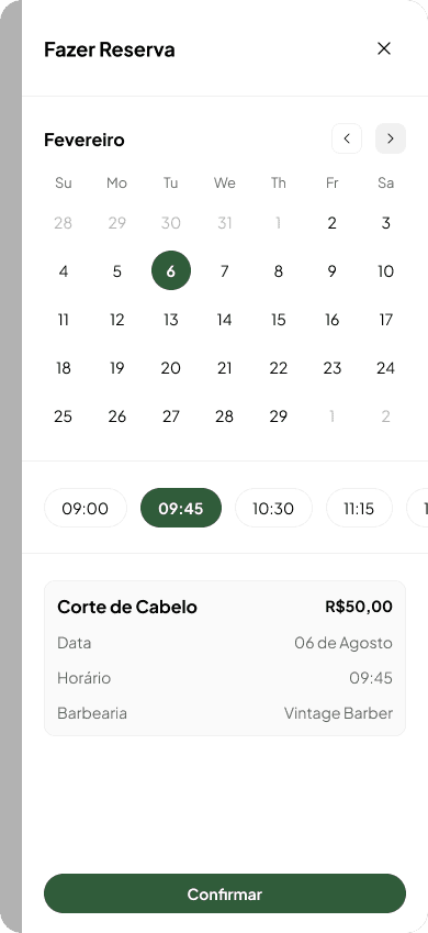 Fazer reserva — horários em tempo real