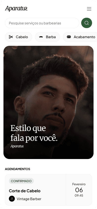 Home mobile — descoberta de barbearias