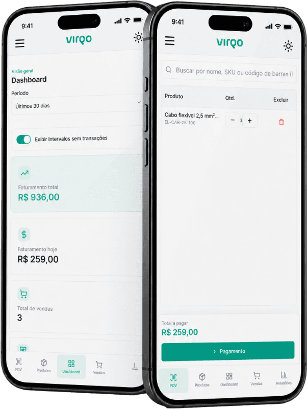 Mobile — PDV e dashboard na mão, com a mesma conta